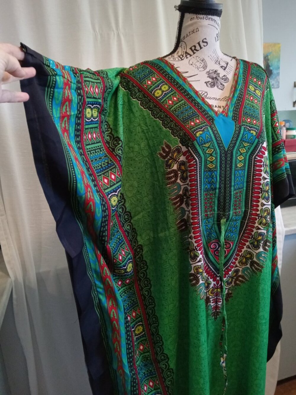 Dashiki Dress Kaftan Poncho Hippie Drawstring Djabella Green One Size - Picture 6 of 16